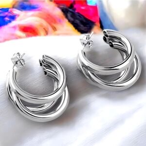 🆕️Minimalist Multi-Layer C-Shaped Hoop Earrings Iron Stainless Steel Ear Posts